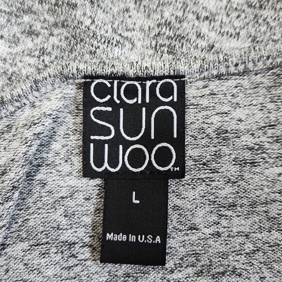 Clara Sun Woo Women's Heathered Gray Sweater Size LG Ruffle Sleeve Neutral USA - Picture 7 of 9